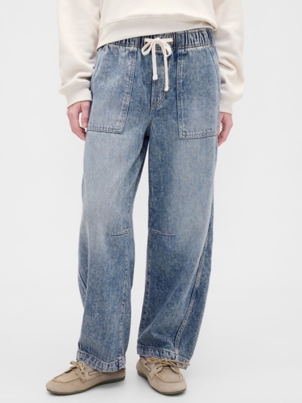 GAP SuperSoft Pull-On Barrel Jeans blue sz small petite “medium blue” joggers